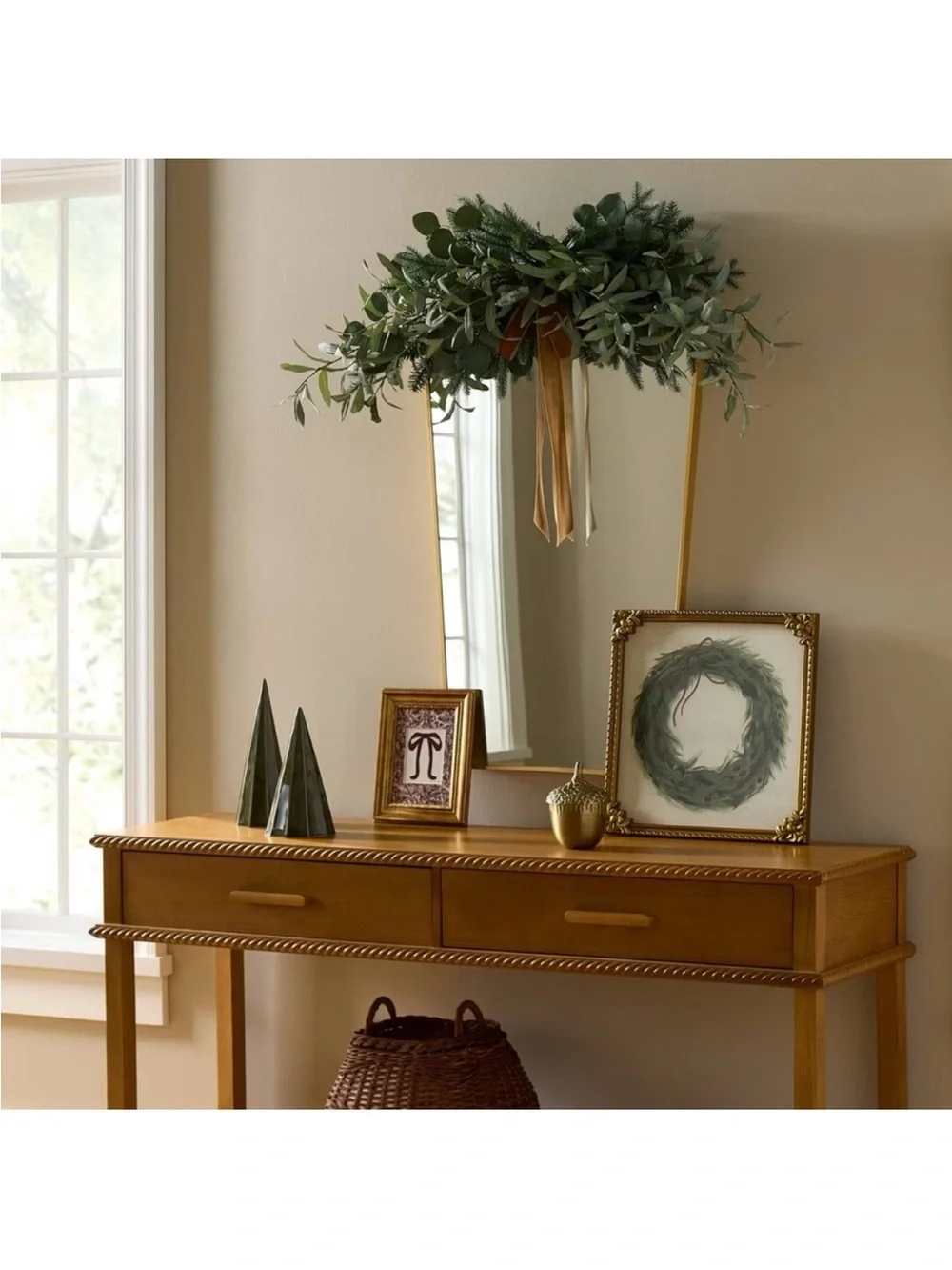 16x16 Red Ribbon Wreath Framed Wall Art - Threshold Studio McGee Christmas